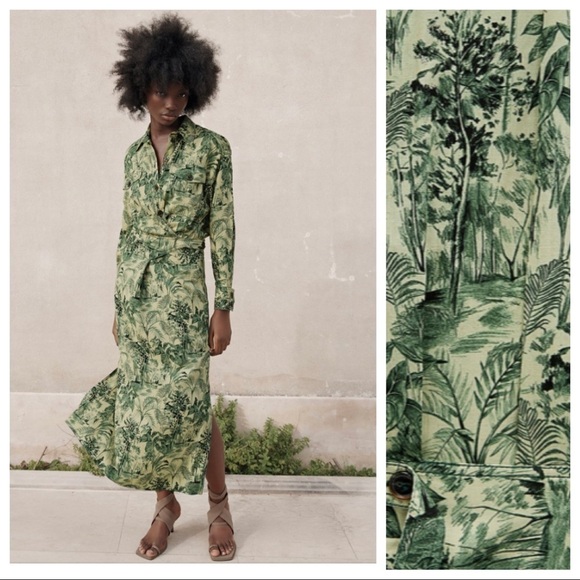 NWT. Zara Printed Wrap-Style Midi Dress. Size XS. - Picture 1 of 12